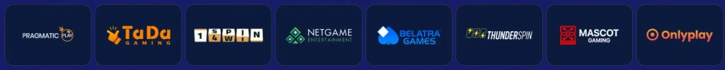 Bananzia Casino spelproviders overzicht met Pragmatic Play, TaDa Gaming, 1win, NetGame, Belatra Games, ThunderSpin, Mascot Gaming en Onlyplay